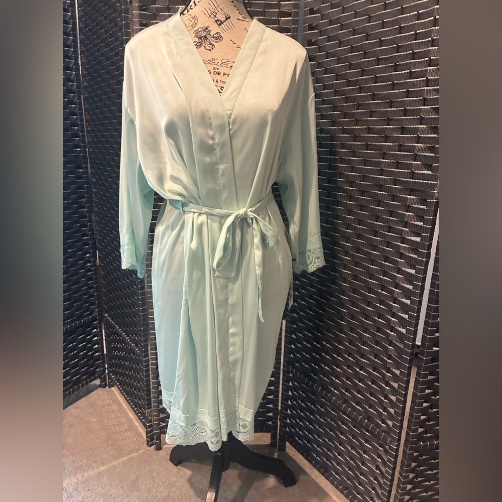 Elegant Aqua color Robe with Lace Trim